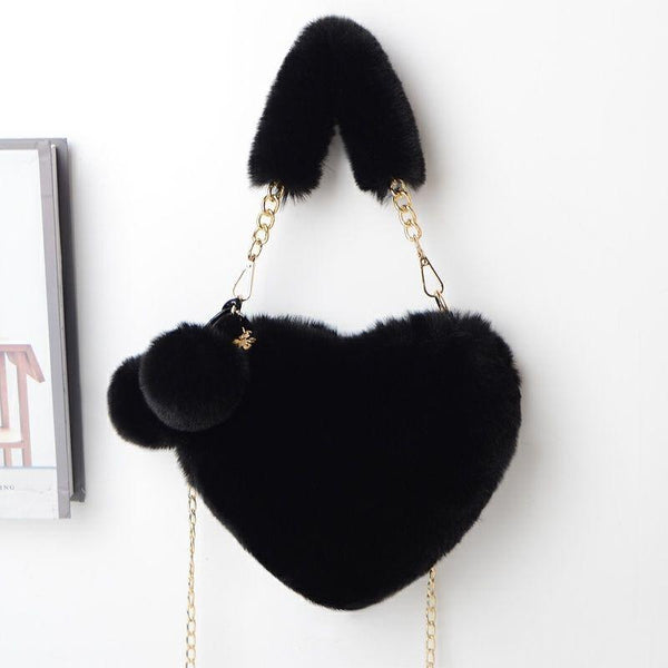Women's Plush Heart-Shaped Chain Shoulder & Crossbody Bag